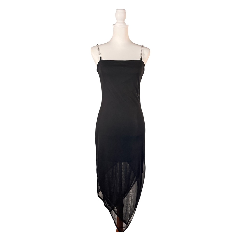 90s Black Midi Dress Women's S Sleeveless Sheath Sexy Siren LBD Witchy Diva Glam